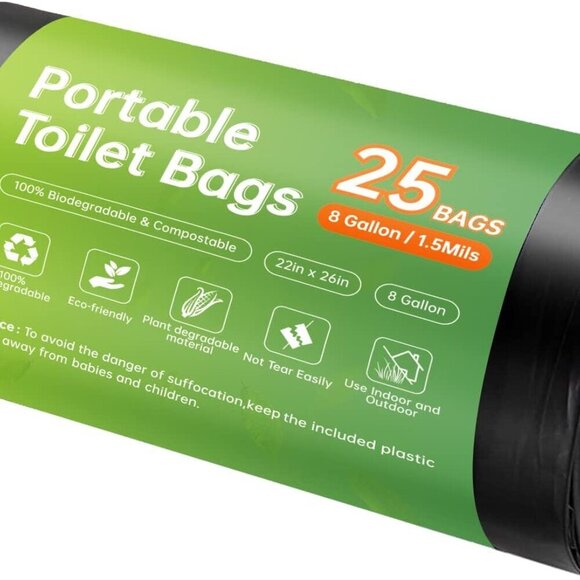 Portable Toilet Replacement Bags, 25 Count 8 Gallon 1.5 Mil Super Thickened Comp - Picture 1 of 7